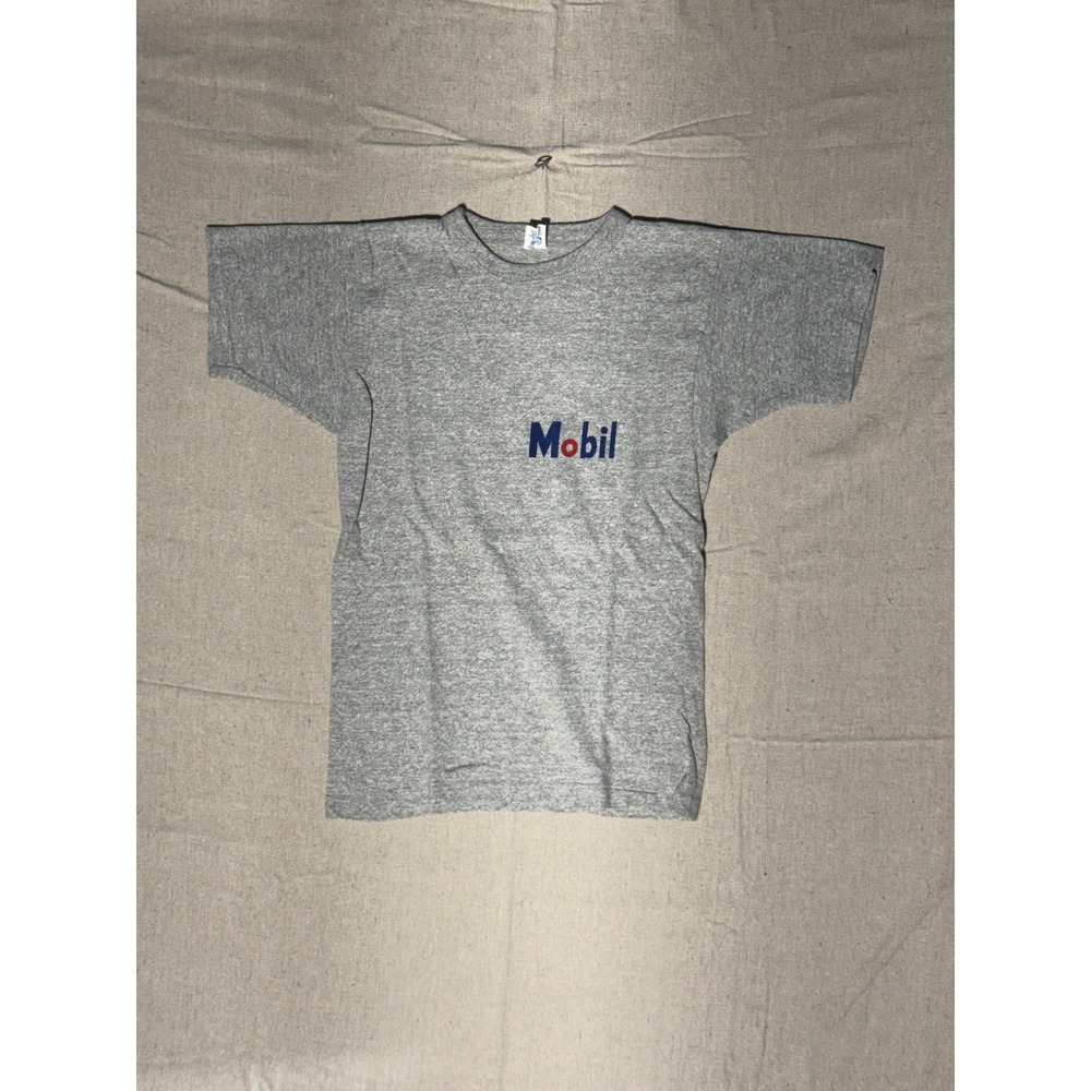 Vintage Champion Mobil Oil T Shirt Small Gray Made in USA 80s 90s Promo Tee